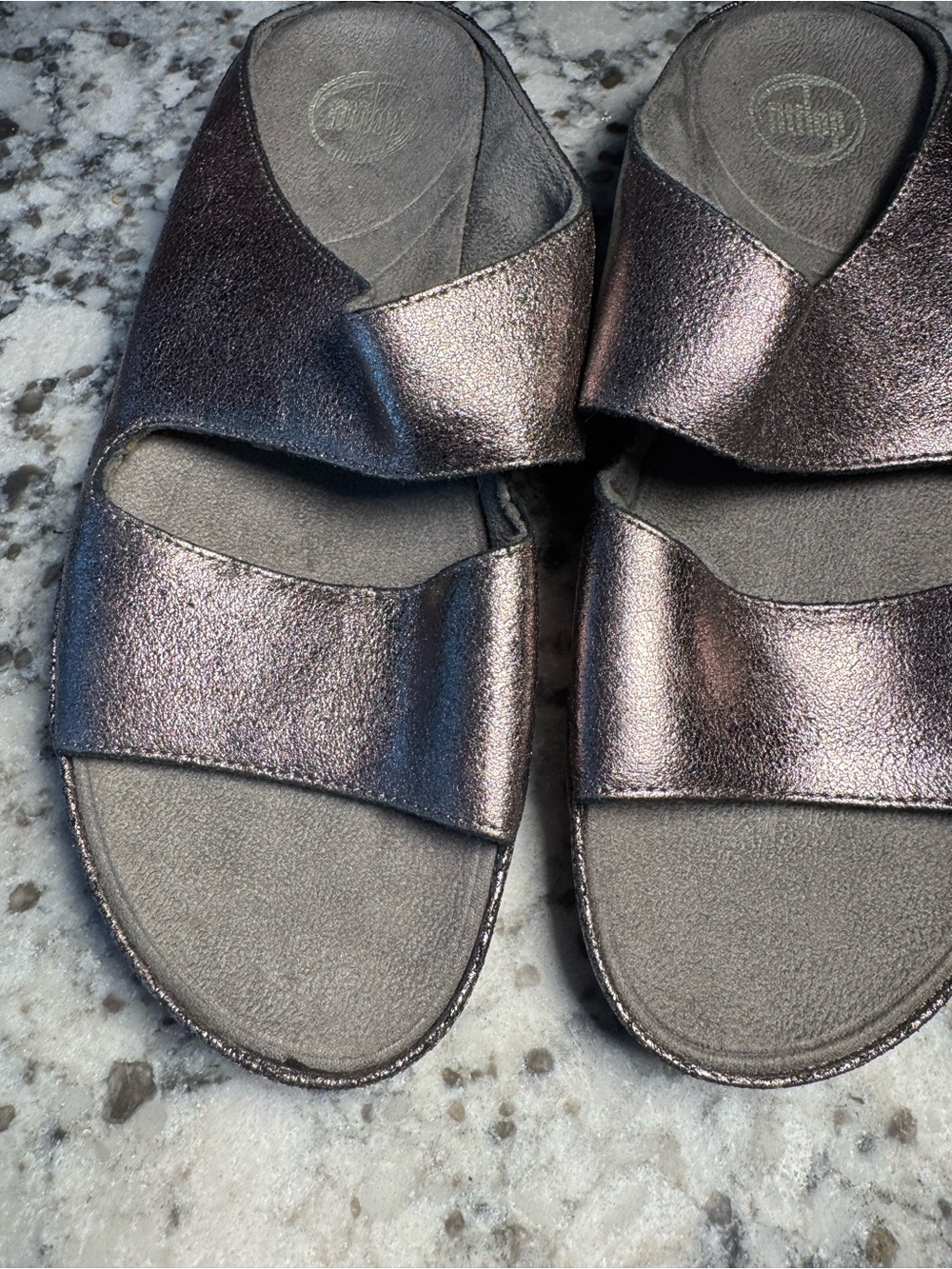 FitFlop Lolla Women's Metallic Slide Sandals - Shimmery Pewter